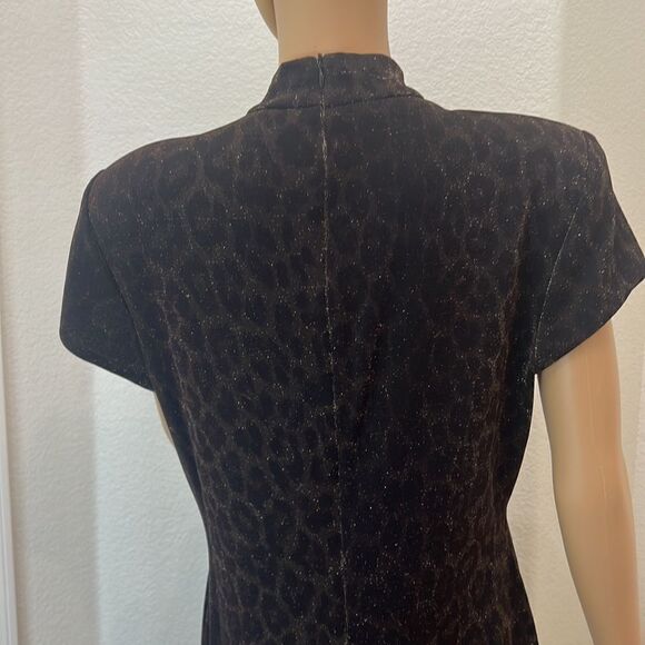 Summer Nites Dress 14 Animal Print Gold Shimmer Metallic Maxi Evening Back Slit - Picture 8 of 9